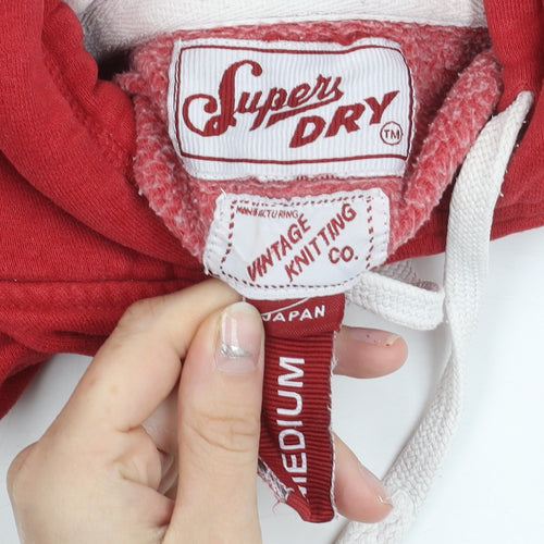 Superdry Boys Red Pullover Hoodie Medium Logo Print Cotton Blend