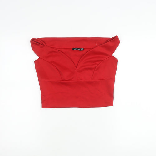 Boohoo Womens Red Cropped Sweetheart Neck Sleeveless Top Size 14