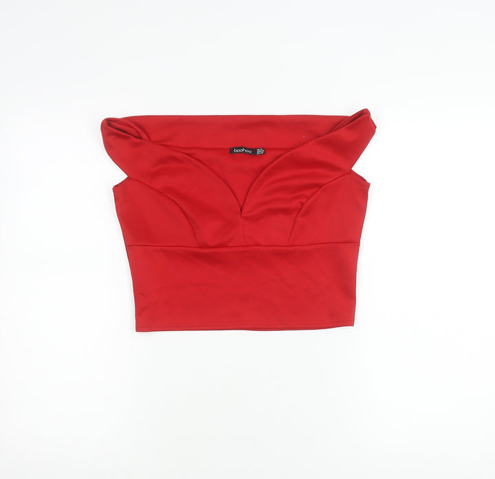 Boohoo Womens Red Cropped Sweetheart Neck Sleeveless Top Size 14