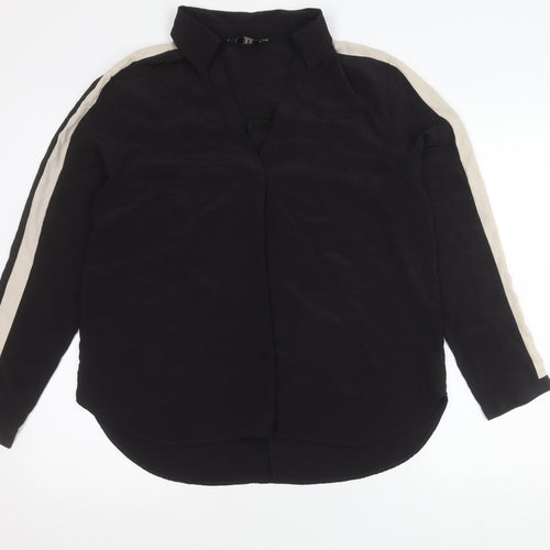 Lipsy Women’s Black Collared Button-Up Shirt Blouse UK 14 Long Sleeve