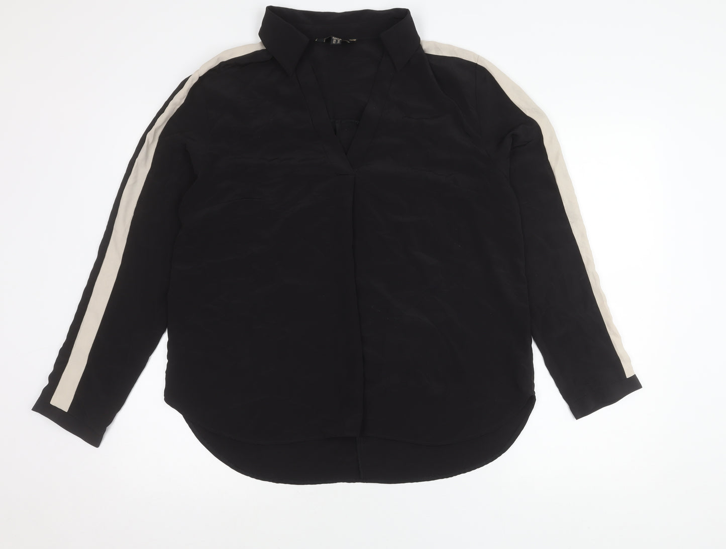 Lipsy Women’s Black Collared Button-Up Shirt Blouse UK 14 Long Sleeve