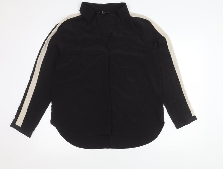 Lipsy Women’s Black Collared Button-Up Shirt Blouse UK 14 Long Sleeve