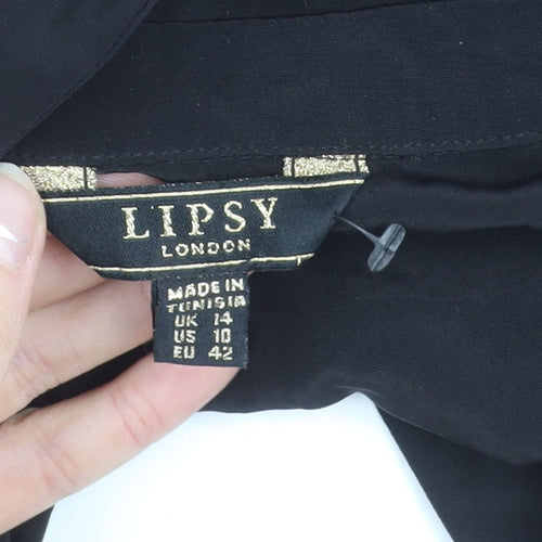 Lipsy Women’s Black Collared Button-Up Shirt Blouse UK 14 Long Sleeve