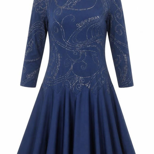 Damart Women’s Blue Fit & Flare Glitter Dress Size 10 Long Sleeve Party