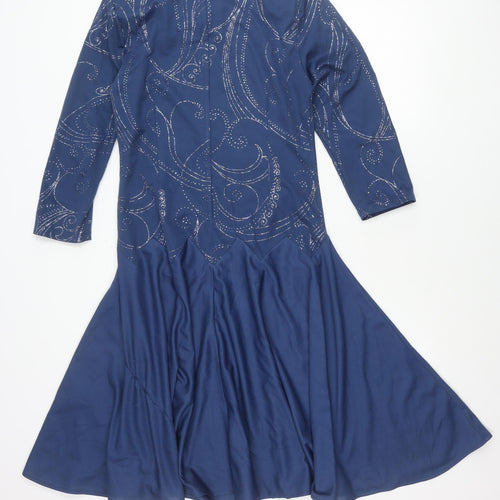 Damart Women’s Blue Fit & Flare Glitter Dress Size 10 Long Sleeve Party