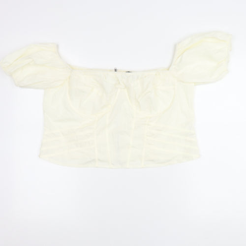 PrettyLittleThing Womens Ivory Off Shoulder Puff Sleeve Cropped Blouse UK 20
