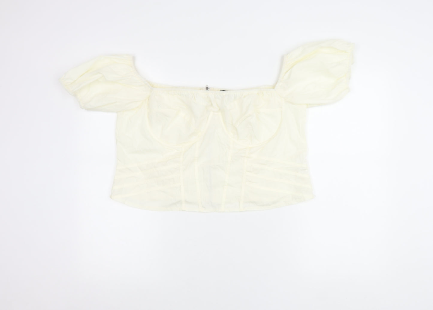 PrettyLittleThing Womens Ivory Off Shoulder Puff Sleeve Cropped Blouse UK 20