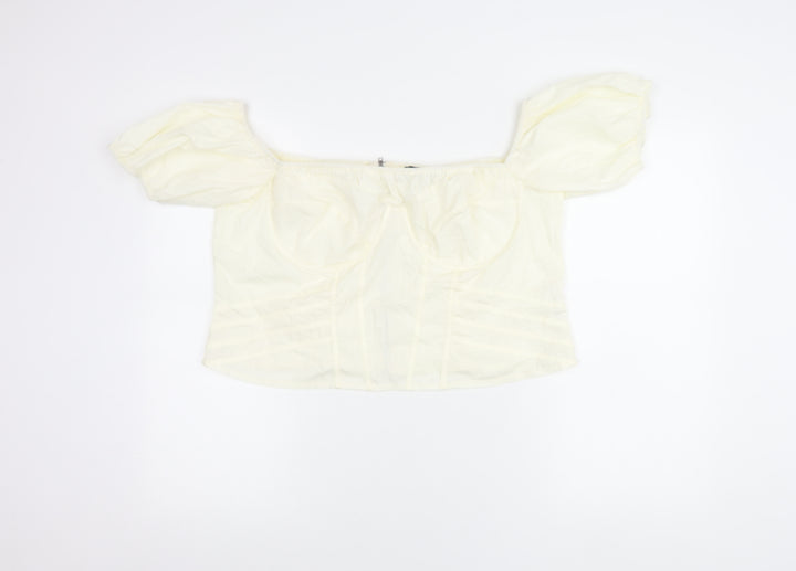PrettyLittleThing Womens Ivory Off Shoulder Puff Sleeve Cropped Blouse UK 20