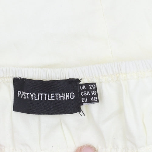 PrettyLittleThing Womens Ivory Off Shoulder Puff Sleeve Cropped Blouse UK 20