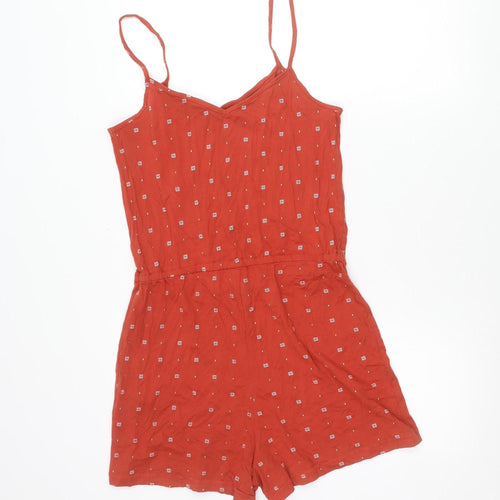 New Look Women’s Red Floral Viscose Summer Playsuit Size 10