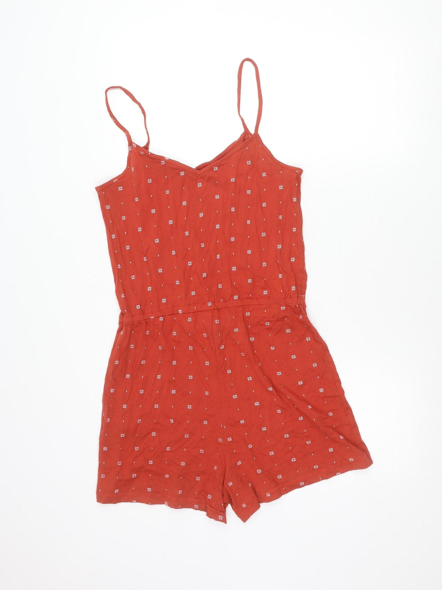 New Look Women’s Red Floral Viscose Summer Playsuit Size 10