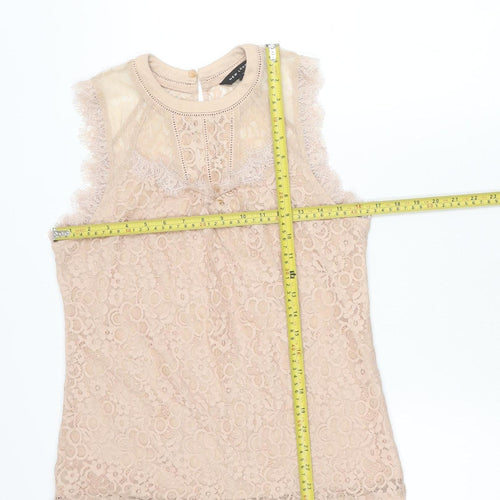 New Look Women’s Beige Lace High Neck Sleeveless Blouse Size 10