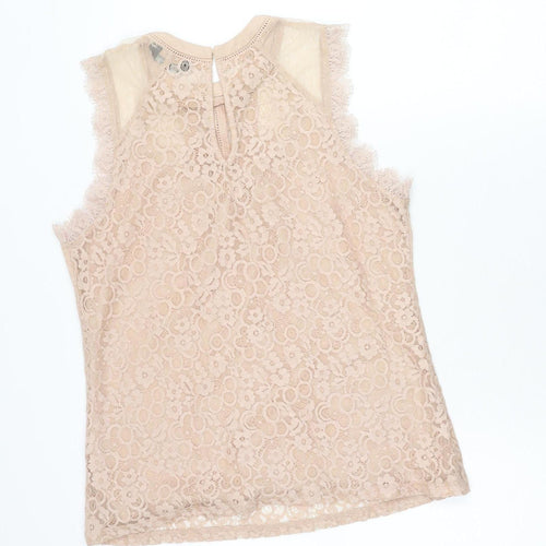 New Look Women’s Beige Lace High Neck Sleeveless Blouse Size 10