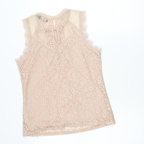 New Look Women’s Beige Lace High Neck Sleeveless Blouse Size 10