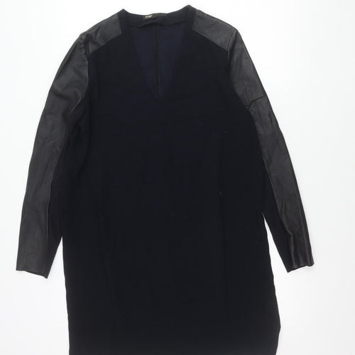 Maje Womens Black Tunic Blouse Size 12 Long Sleeve V-Neck Sheepskin Detail