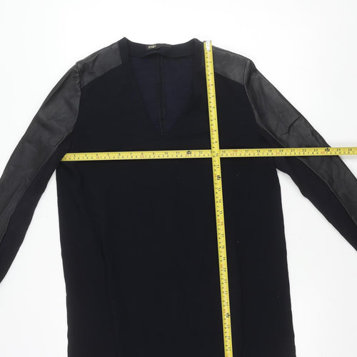 Maje Womens Black Tunic Blouse Size 12 Long Sleeve V-Neck Sheepskin Detail