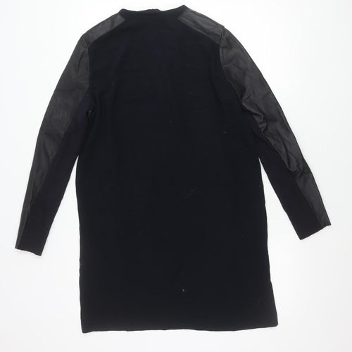 Maje Womens Black Tunic Blouse Size 12 Long Sleeve V-Neck Sheepskin Detail