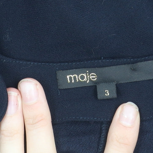 Maje Womens Black Tunic Blouse Size 12 Long Sleeve V-Neck Sheepskin Detail