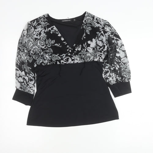 Essentials by Milano Women’s Black Floral Wrap Blouse Size S