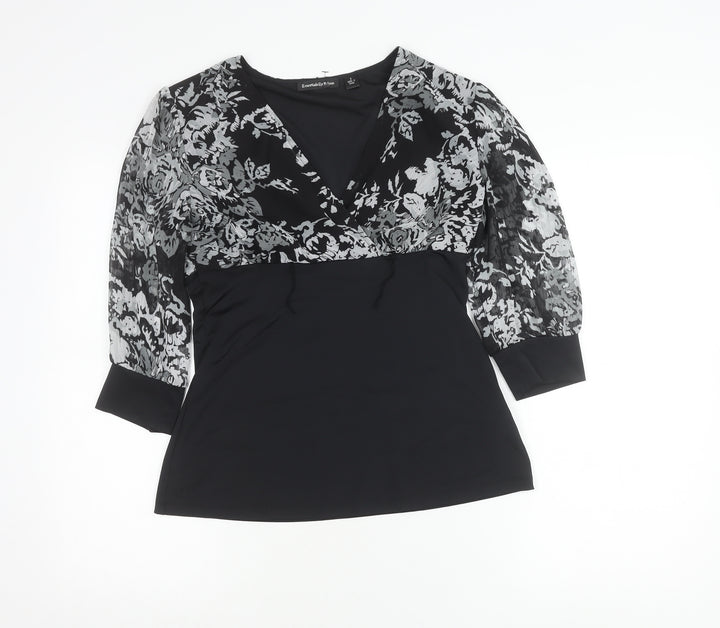 Essentials by Milano Women’s Black Floral Wrap Blouse Size S