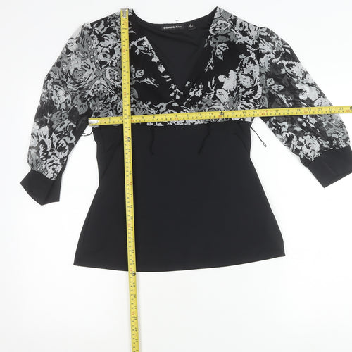 Essentials by Milano Women’s Black Floral Wrap Blouse Size S