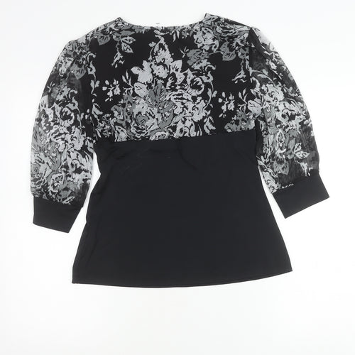 Essentials by Milano Women’s Black Floral Wrap Blouse Size S