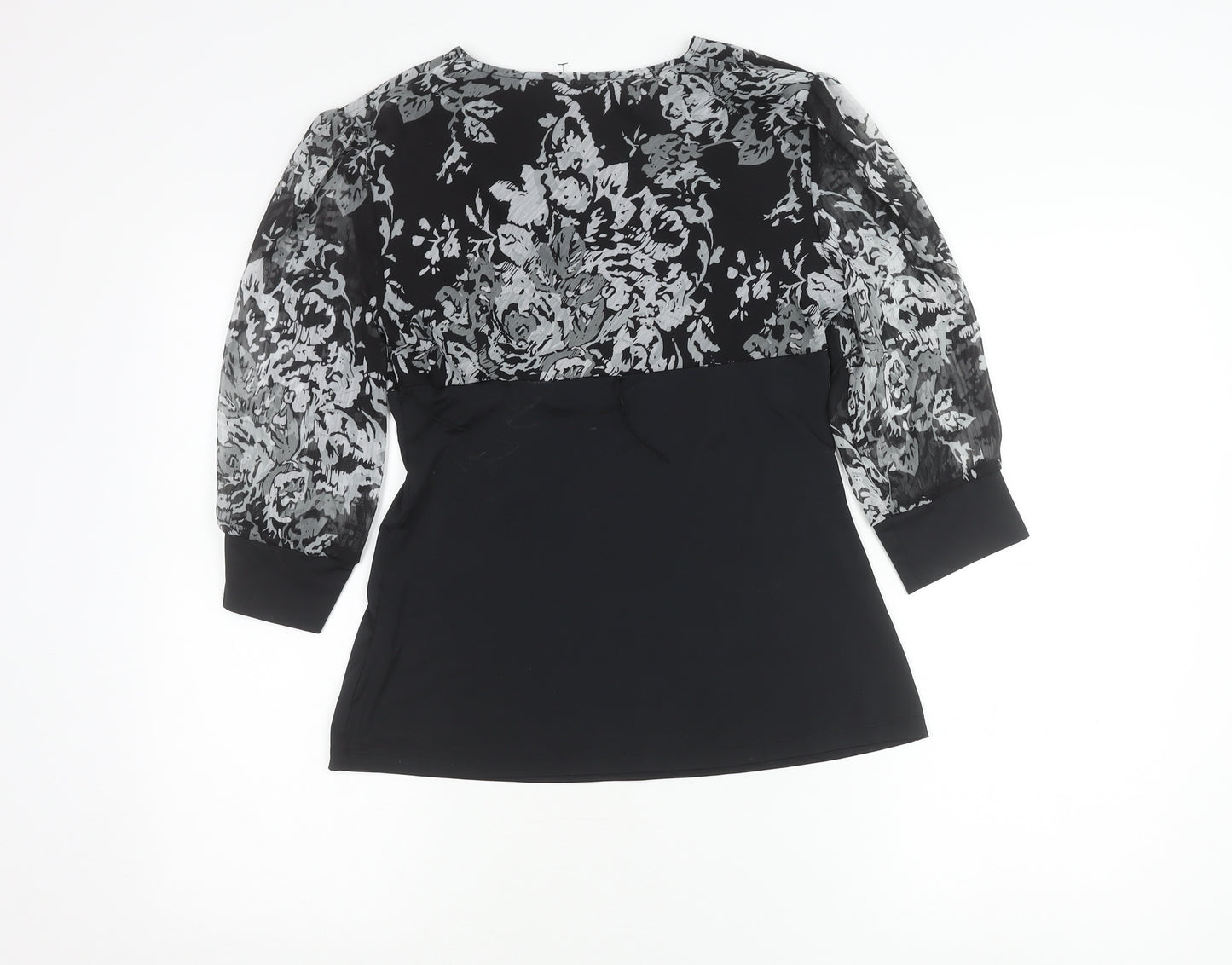 Essentials by Milano Women’s Black Floral Wrap Blouse Size S