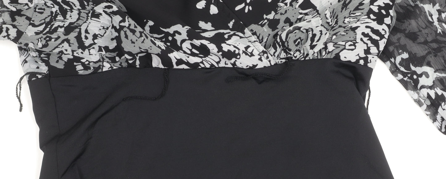 Essentials by Milano Women’s Black Floral Wrap Blouse Size S