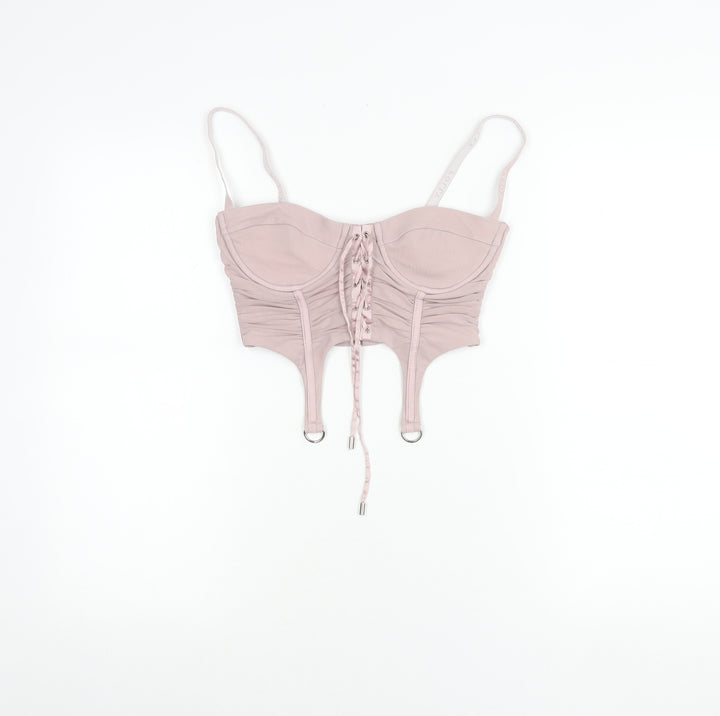 Oh Polly Women’s Pink Size 8 Slim Fit Camisole Ruched Mesh Top