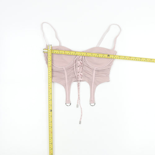 Oh Polly Women’s Pink Size 8 Slim Fit Camisole Ruched Mesh Top