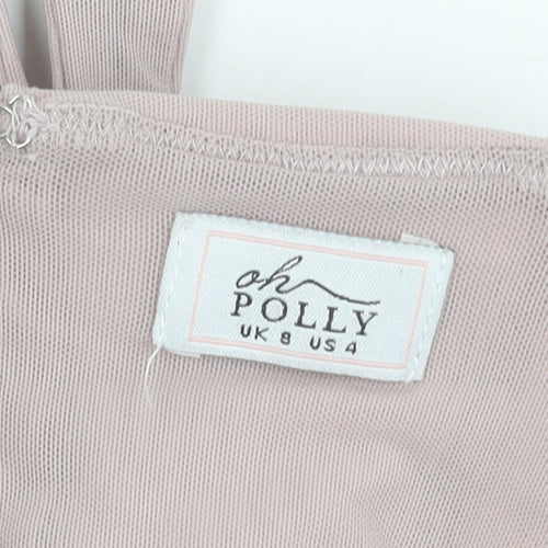 Oh Polly Women’s Pink Size 8 Slim Fit Camisole Ruched Mesh Top