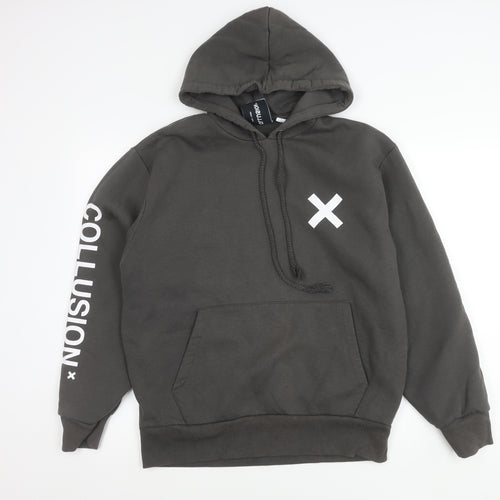 Collusion Men’s Black Pullover Hoodie Small Logo Graphic Print