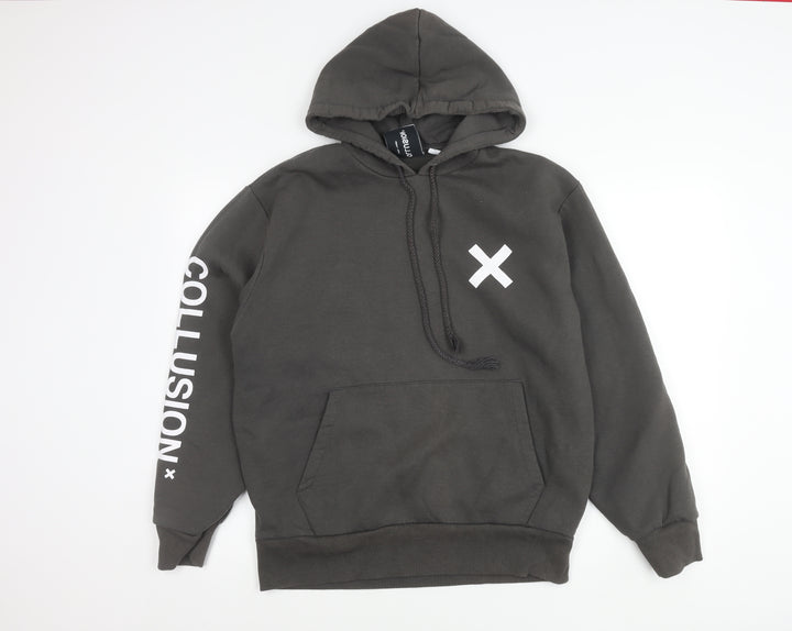 Collusion Men’s Black Pullover Hoodie Small Logo Graphic Print