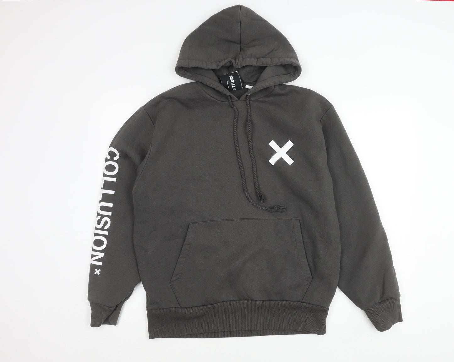 Collusion Men’s Black Pullover Hoodie Small Logo Graphic Print