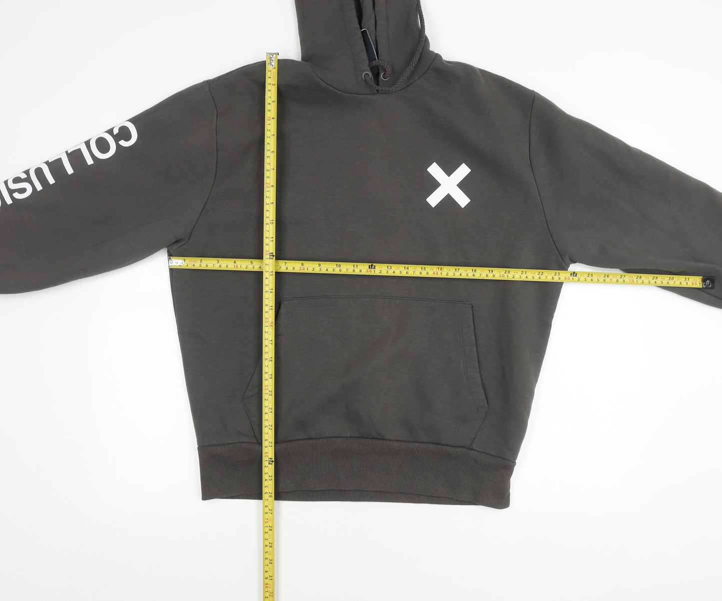Collusion Men’s Black Pullover Hoodie Small Logo Graphic Print
