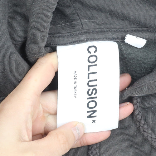 Collusion Men’s Black Pullover Hoodie Small Logo Graphic Print