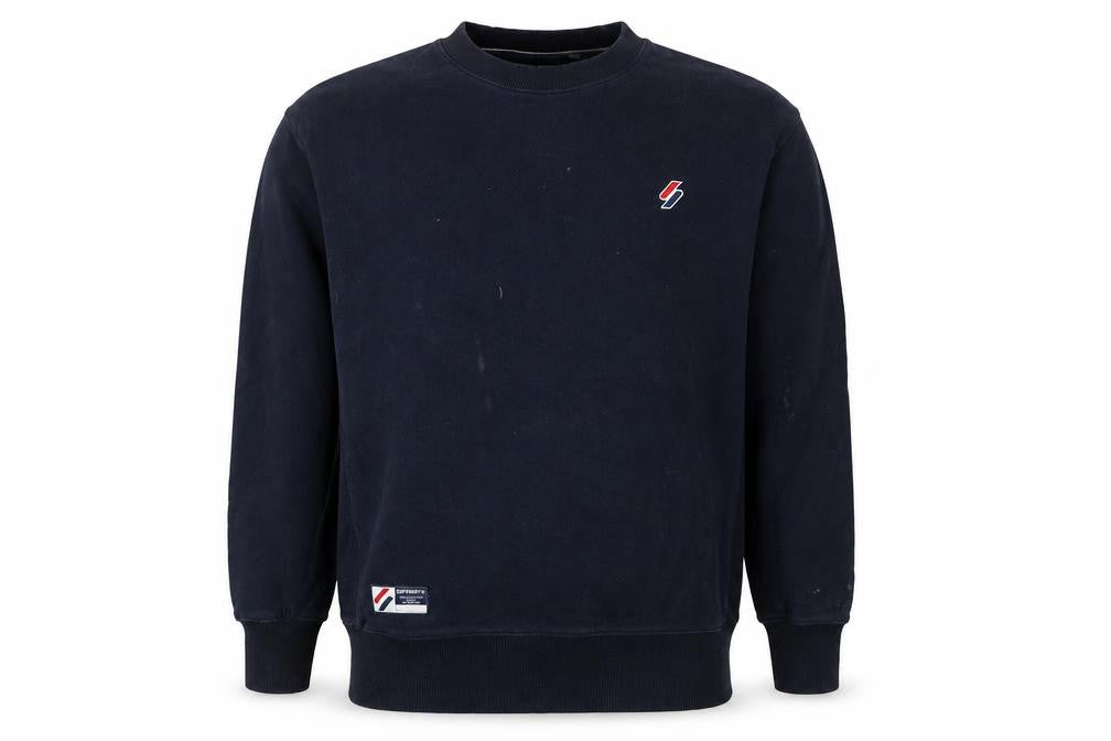 Front view of Superdry Men’s Blue XS Pullover Crew Neck Sweatshirt Logo