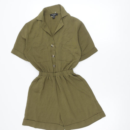 New Look Women’s Green Petite Size 4 Buttoned Viscose Playsuit