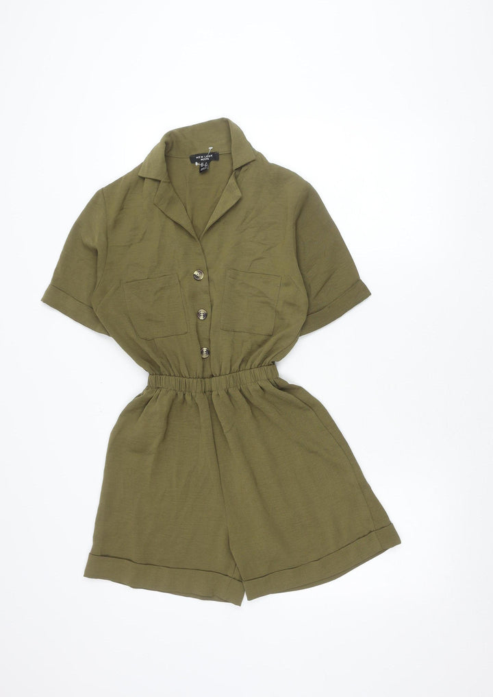 New Look Women’s Green Petite Size 4 Buttoned Viscose Playsuit