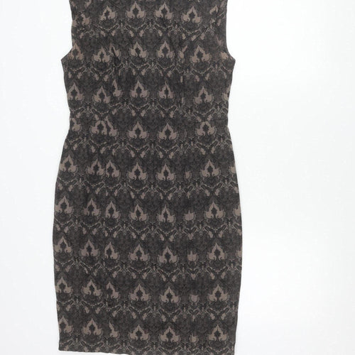Next Womens Black Grey Sheath Dress Size 12 Sleeveless Jacquard
