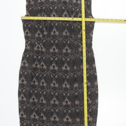 Next Womens Black Grey Sheath Dress Size 12 Sleeveless Jacquard