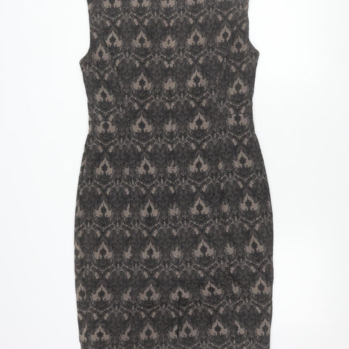 Next Womens Black Grey Sheath Dress Size 12 Sleeveless Jacquard