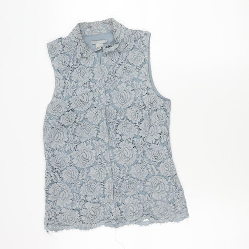 H&M Women’s Grey Lace Sleeveless Collared Blouse Size 6