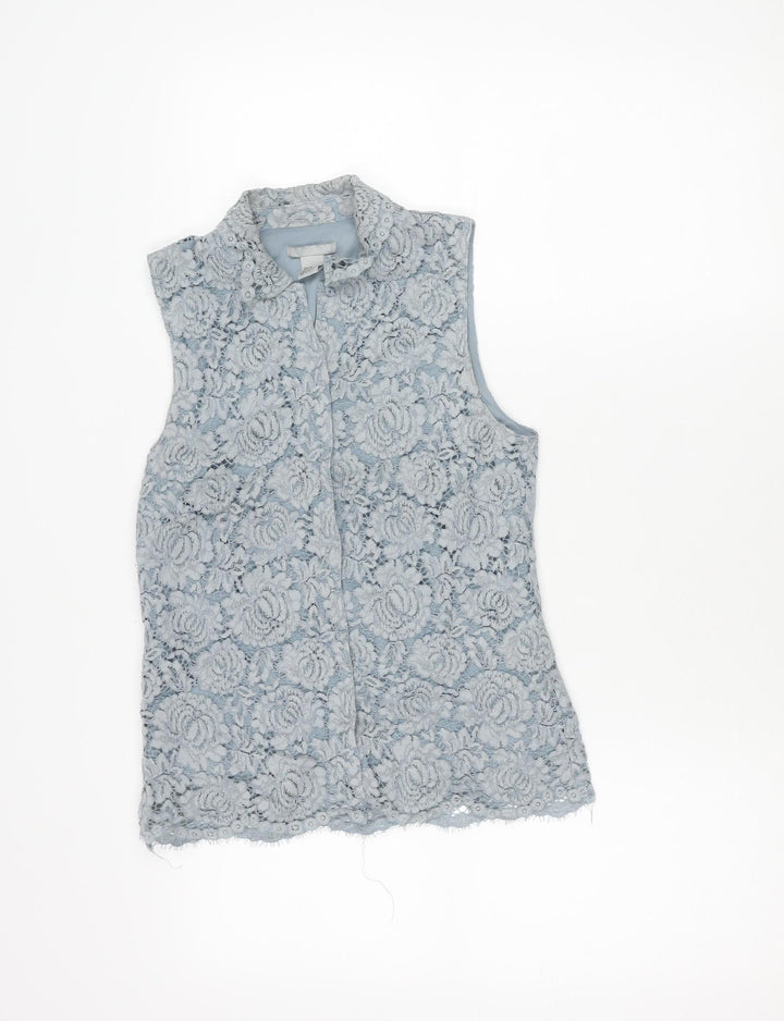 H&M Women’s Grey Lace Sleeveless Collared Blouse Size 6
