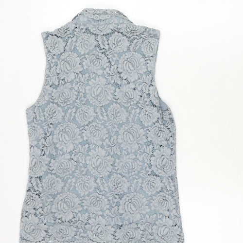 H&M Women’s Grey Lace Sleeveless Collared Blouse Size 6