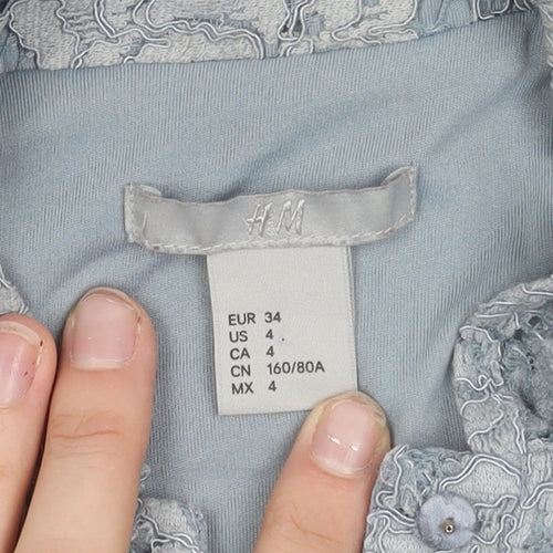 H&M Women’s Grey Lace Sleeveless Collared Blouse Size 6