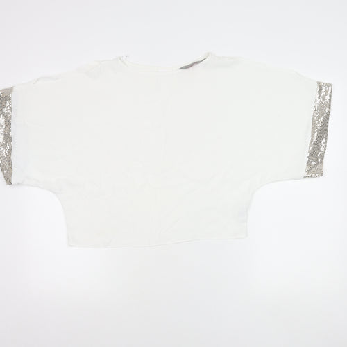 Dorothy Perkins Women White Sequin Trim Blouse UK 4 Party Top