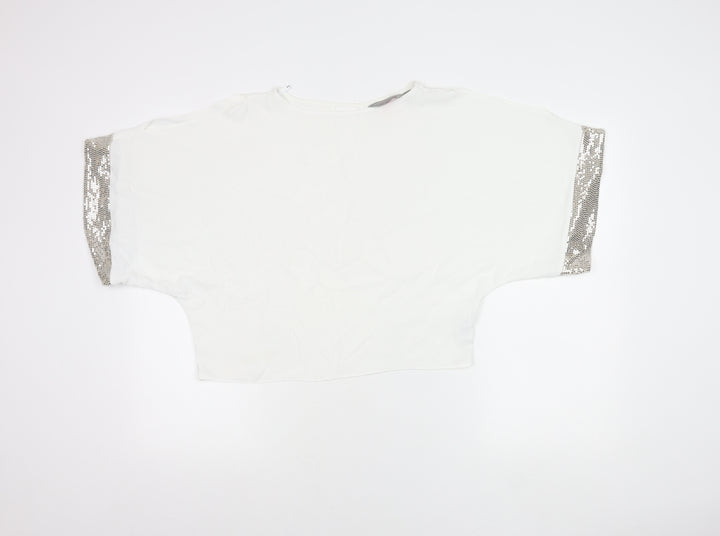 Dorothy Perkins Women White Sequin Trim Blouse UK 4 Party Top