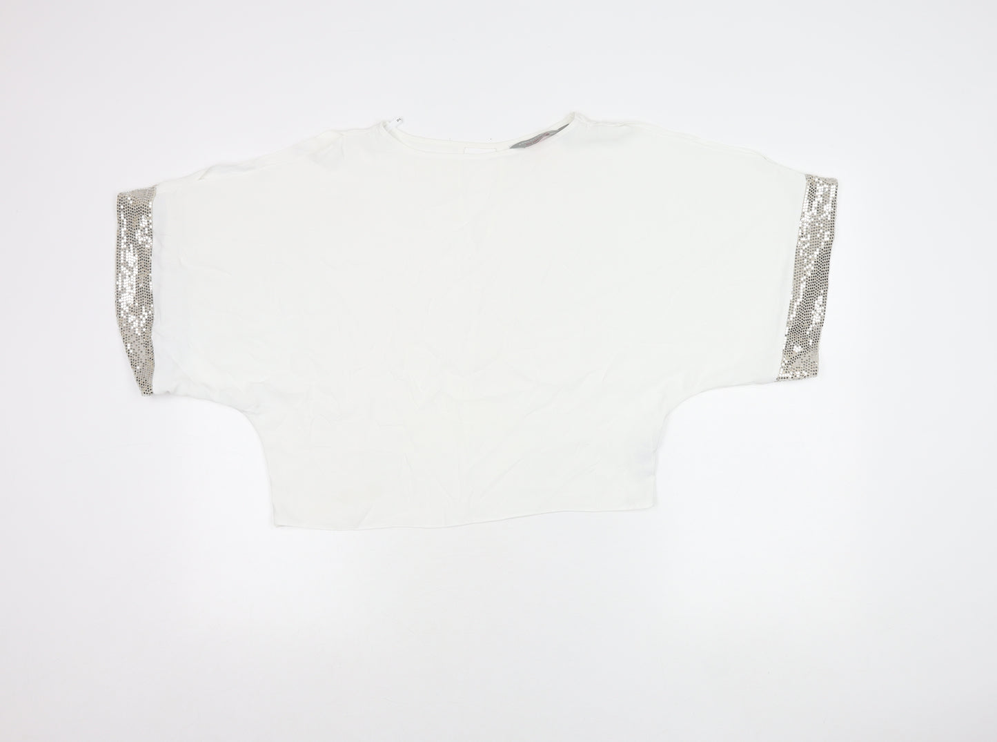 Dorothy Perkins Women White Sequin Trim Blouse UK 4 Party Top