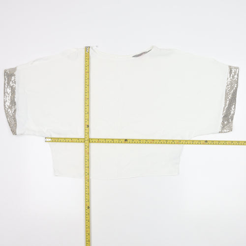 Dorothy Perkins Women White Sequin Trim Blouse UK 4 Party Top